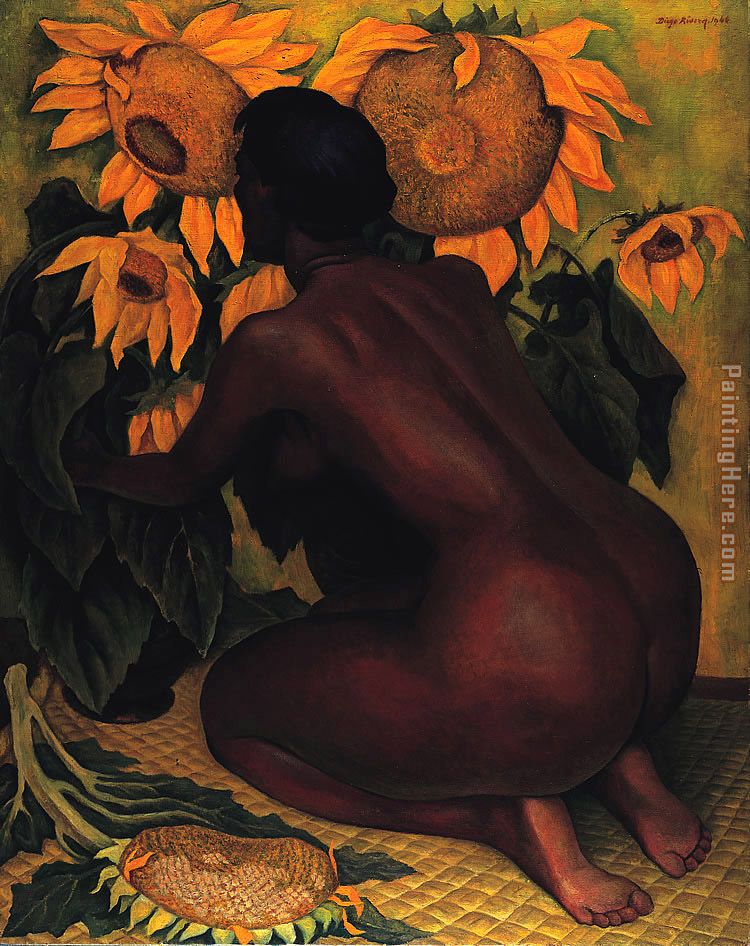 Desnudo con girasoles 1946 painting - Diego Rivera Desnudo con girasoles 1946 art painting